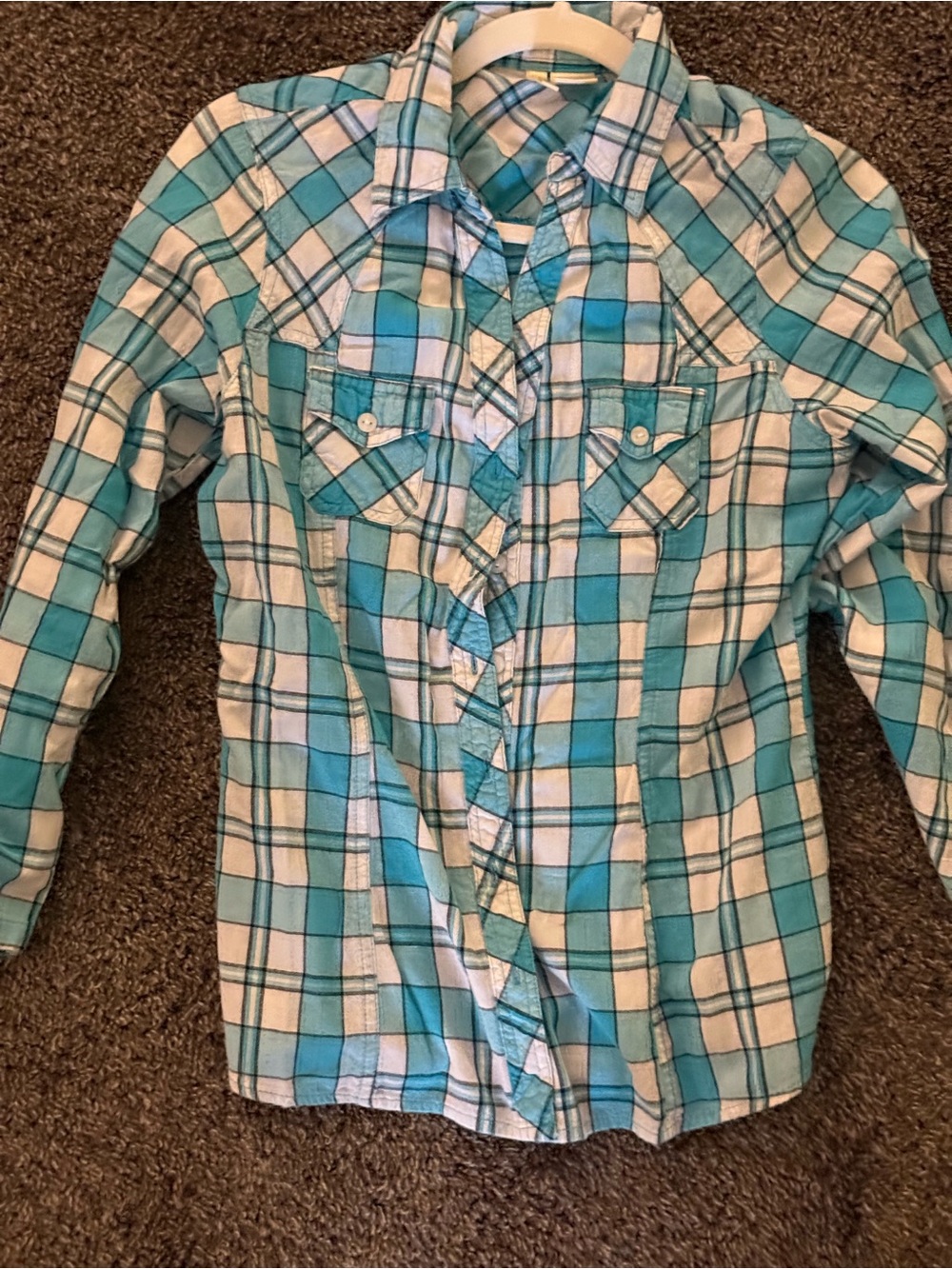 Passport Teal & White Plaid Button-Down Kids Shirt